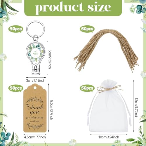 Minatee 50Set Baby Shower Bottle Openers Nail Clipper for Guest, Eucalyptus - Image 2