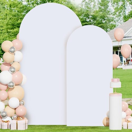 FOTSHARER Arch Covers 7.2 and 6ft White Arch Backdrop Cover Set of 2 Spandex Fitted Arched Backdrop Stand Cover Wedding Arches Covers for Wedding Ceremony Birthday Baby Shower Grad Party Decorations - Image 4
