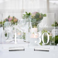 Clear Wedding Table Numbers 1-30 with Stands, 5x7 Inch Clear Acrylic Sign Printed White Calligraphy Font, Acrylic Table Numbers with Holder for Wedding Party Reception by JINMURY