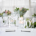 Clear Wedding Table Numbers 1-30 with Stands, 5x7 Inch Clear Acrylic Sign Printed White Calligraphy Font, Acrylic Table Numbers with Holder for Wedding Party Reception by JINMURY