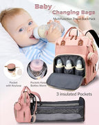 Diaper Bag with Changing Station, Waterproof 3 in 1 Diaper Backpack with Foldable Changing Pad, Large Travel Backpack for Mom & Dad, Baby Gift for Girl & Boy,Pink - Image 2