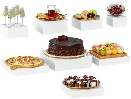 8 Pcs White Acrylic Boxes for Display as Buffet Risers and Stands, Food Risers for Party, Table, Stands, including 12", 11", 10.5", 9.5", 8.5", 7.5", 6.8", 5" (Extra Large, 8Pcs, White) by OKBHTS