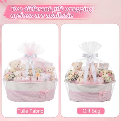Colingmill Large Mother’s Day Gift Basket Empty 17”x13”x7.6” Storage Basket with Gift Bag Ribbon and Tulle Gifts Card Paper Filler for DIY Baby Toy Baskets with Handles - Image 5
