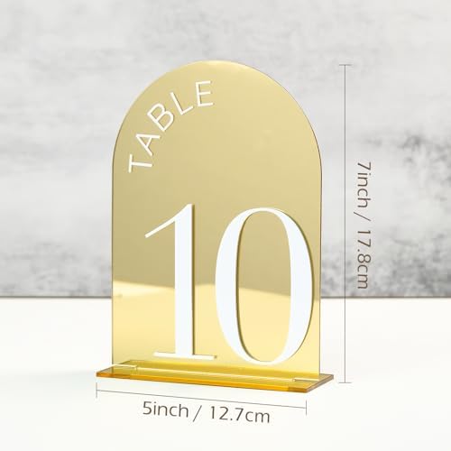 Gold Mirror Arch Wedding Table Numbers 1-10 with Stands - Image 2