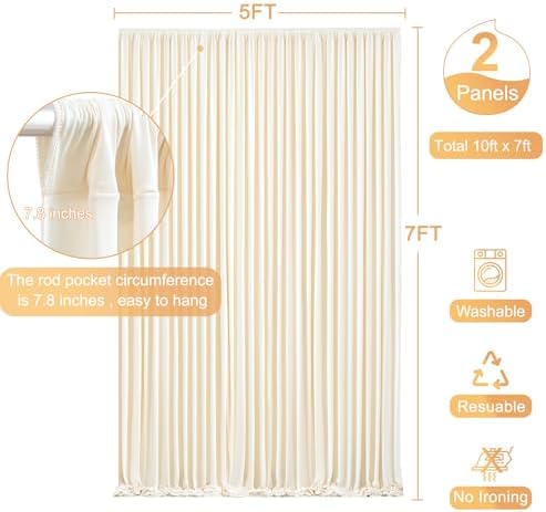 10ft x 7ft Champagne Backdrop Curtain for Baby Shower Wrinkle Free Backdrop Drapes Panels for Parties Wedding Bridal Shower Birthday Photo Photography Polyester Fabric Background Decoration - Image 6