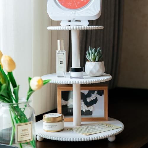 3-Tiered Cupcake Stand, White Wooden Beaded Cupcake Tower for Home Decoration, Farmhouse Cake Stand 3-Tiered Tray for Display Birthday Wedding Baby Shower Tea Party Decor - Image 6