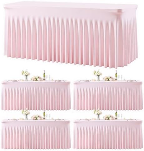 4 Pack Pink Table Cloth for 8 Foot Rectangle Tables Spandex Fitted Tablecloth 8ft Stretch Table Covers Skirt Pink Banquet Tablecloths Wrinkle Free Tablecloth for Party Wedding Birthday Event by Tao-GePartyDecorations