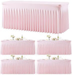 4 Pack Pink Table Cloth for 6 Foot Rectangle Tables Spandex Fitted Tablecloth 6ft Stretch Table Covers Skirt Pink Banquet Tablecloths Wrinkle Free Tablecloth for Party Wedding Birthday Event by Tao-GePartyDecorations
