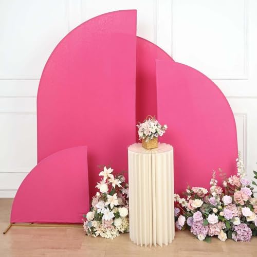 Efavormart Set of 4 Fuchsia Spandex Half Moon Arch Covers, Custom Fit Chiara Backdrop Slipcovers 2.5ft-7ft for Bold Barbie-Core Parties and Branding Activations - Image 2