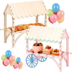 Wenqik 2 Pcs Dessert Table Display Mini Dessert Cart with Wheels for Parties Natural Wooden Candy Display Sweet Stall 16" Cupcake Stand Candy Cart for Weddings Baby Shower Birthday Party Centerpieces by Wenqik
