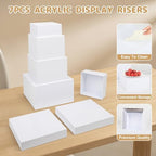 7 Pcs Acrylic Buffet Risers Set – Square Display Stands 6.8" to 12", Clear Cube Boxes for Cakes, Desserts, Jewelry & Party Decor, Hollow-Bottom Storage & Display Riser, Stackable Nestable Design (White) - Image 5
