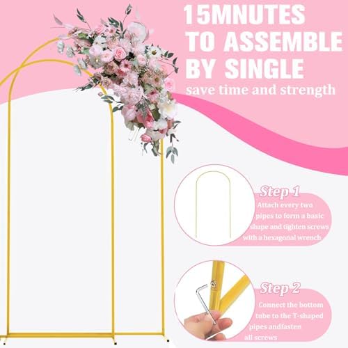 Bazen Wedding Arch Backdrop Stand 7.2FT, 6.6FT Set of 2 Metal Arch Backdrop Stand for Birthday Party Wedding Ceremony Bridal Baby Shower Banquet Party Event Decor - Image 5
