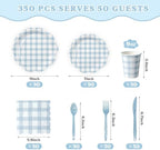 350 PCS Light Blue Gingham Disposable Dinnerware Set, Decagonal Paper Plates 7 & 9 Inch, Napkins, Cups & Cutlery, Checkered Party Supplies for Baby Shower Easter Picnic Wedding - Image 4