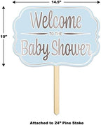 Beistle Foil “Welcome to the Baby Shower” Yard Signs – 2-Pack Double-Sided Blue Cardstock Lawn Displays with Silver Foil on Wooden Stakes, Outdoor Baby Boy Greeting Decor, 10" x 14½" - Image 2
