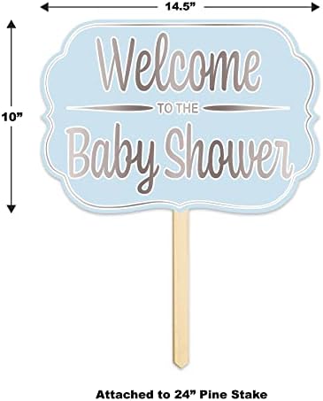Beistle Foil “Welcome to the Baby Shower” Yard Signs – 2-Pack Double-Sided Blue Cardstock Lawn Displays with Silver Foil on Wooden Stakes, Outdoor Baby Boy Greeting Decor, 10" x 14½" - Image 2