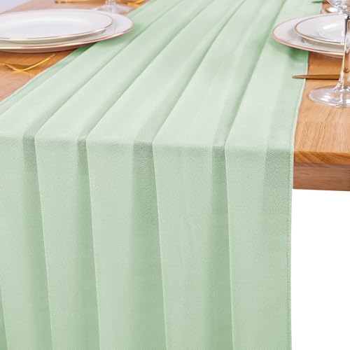 12 Pack Sage Green Table Runner 10ft Romantic Chiffon Table Runner for Wedding Baby Shower and Birthday Party Cake Table Decorations(120 x 12 in) - Image 4