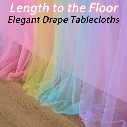 2 pk 8ft Rainbow Tulle Tablecloth for Rectangle Tables, 2-in-1 Pastel Color Table Covers with Tulle Skirt,Wrinkle Free Stretchy Ruffle Tulle Table Cloths Fitted for Wedding Party Banquet Vendor - Image 5