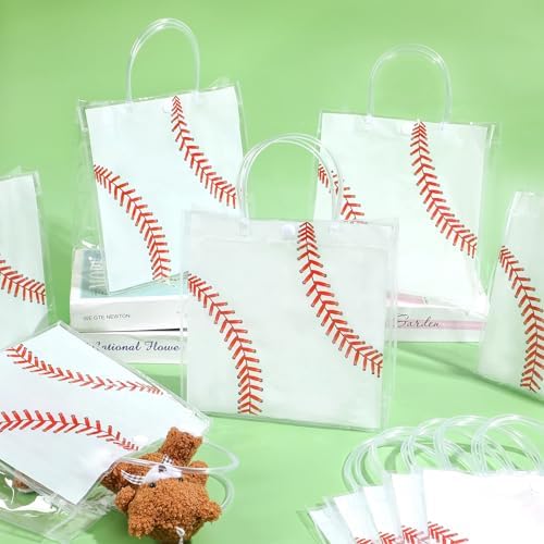 36Pcs Baseball Clear PVC Gift Bags With Handles Bulk Sport Theme Goodie Treat Candy Bags Rugby Team Present Wrap Tote Bag for Boys Birthday Party Favor Baby Shower Decorations Supplies 8 x 8 x 3in - Image 4