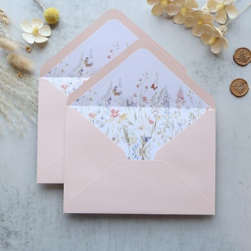 50PCS A7 Blush Pink Envelopes, 5.3×7.6" Wildflower Liner Envelopes - Image 3
