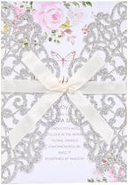 50Pcs Sliver Glitter Wedding Invitations with Envelopes and Rsvp Cards by Maffily