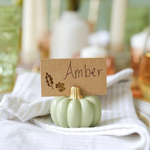 Kate Aspen 12pcs Fall Decor Green Pumpkin Place Card Holder, Place Settings, Perfect for Thanksgiving Table Decor, Fall Themed Weddings, Bridal Brunches (Place Cards Included) - Image 2