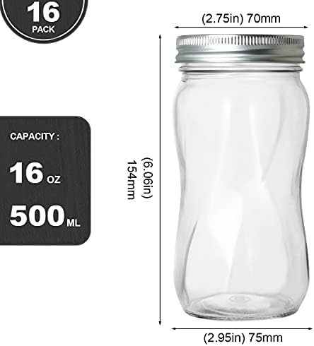 KAMOTA 16oz Regular Mouth Mason Jars, 16 Pack with Lids & Bands - Image 2