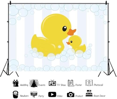 Duck Photo Backdrop Rubber Duck Baby Shower Backdrop Yellow Rubber Ducky and Bubbles Background for Photography Kids Baby Shower Newborn Birthday Party Decoration Cake Table Banner 9x6ft - Image 3