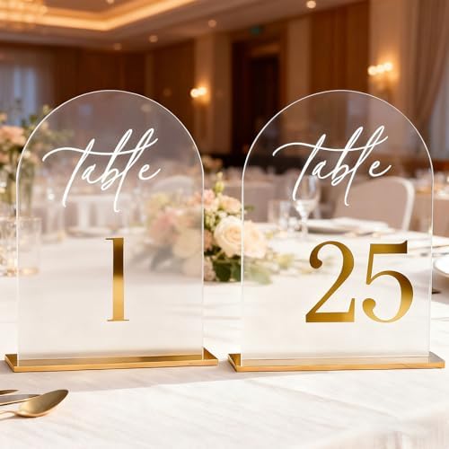 1-25 Arch Acrylic Wedding Table Numbers with Stands 5x8 Inch Signs by Ameilika