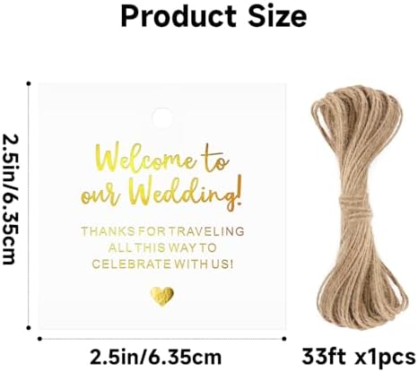 joycraft Wedding Tags, 50Pcs 2.5 in Gold Foil Thank You Tags with String (Pack of 4) - Image 2