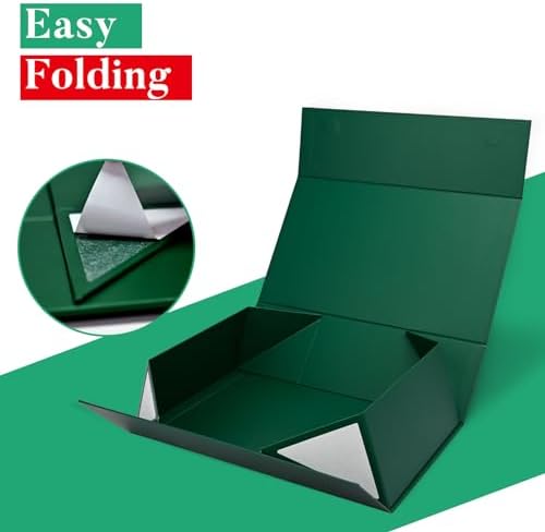 LIFELUM Dark Green Magnetic Gift Box for Christmas, 13.85"x8.35"x4.45" - Image 2