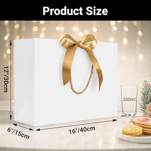 EUSOAR White Thank You Gift Bags with Handles, 25pcs 16"x6"x12" Large Gift Bags, Gift Wrap Treat Bags Bulk for Wedding Baby Shower Birthday Bridesmaid Anniversary Holiday Party - Image 2