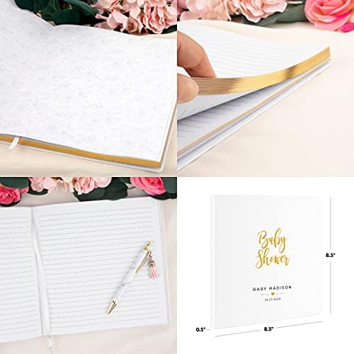 Andaz Press Personalized Baby Shower Guestbook with Gold Accents, Gold Heart Custom Name, Date, White Guest Sign in Registry 120 Pages 8.5 X 8.5 Memories Book for DIY, Scrapbook, Photo Album - Image 5