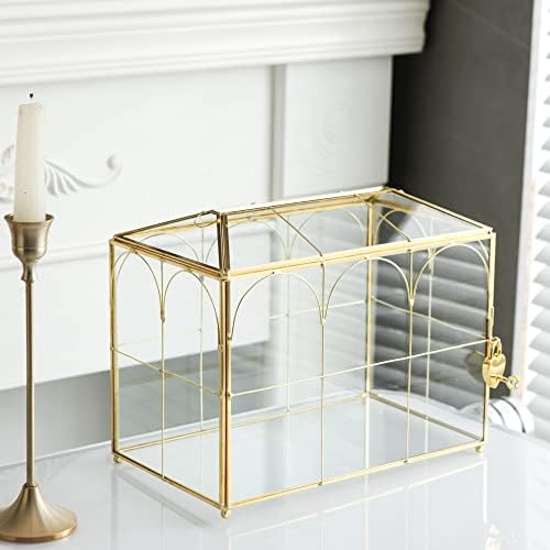 Glass Card Box with Slot, 10.2 inch Large Gold Clear Card Box for Wedding Receptions, Decorative Storage Box with Lock for Baby Shower, Birthday Party, Bridal Shower - Image 6