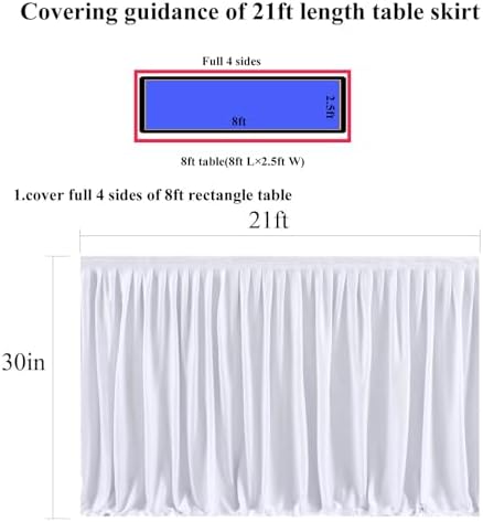 Ruffle Table Skirt for Teacher Desk Classroom Wedding Birthday, White, 21ft - Image 4