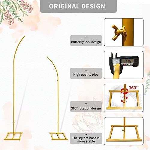 Metal Wedding Arch Stand,Set of 2 Gold Curved Top Arch Backdrop Stand Wedding Arches for Ceremony Birthday Anniversary Baby Shower Floral Stand Background Decoration (Gold,7.8FT & 6.7FT) - Image 4