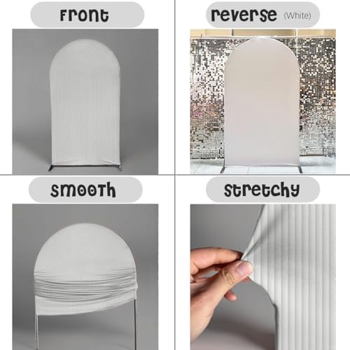 Double-Sided Arch Frame Fabric Cover Beige White Ripples Arched Panel Stand Cover for Wedding Birthday Baby Shower Parties Decoration (White-HP461,4X7ft) - Image 5