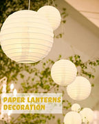 Treela Paper Lanterns Bulk, 5 Sizes, Round Chinese Lamp, White, 80 Pcs - Image 2