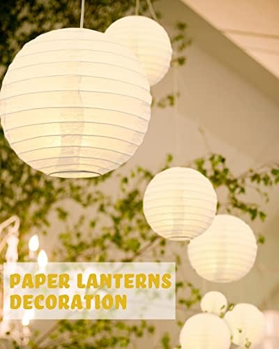 Treela Paper Lanterns Bulk, 5 Sizes, Round Chinese Lamp, White, 80 Pcs - Image 2