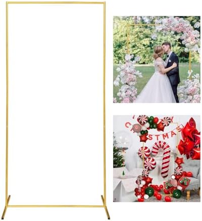 Gold Wedding Arch Backdrop Stand, 6.6FT*3.3FT Square Balloon and Flower Metal Frame for Ceremony, Anniversary, Party, Baby Shower Photo Booth Decoration. by SPRITEDISPLAY