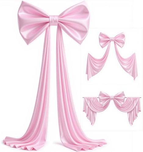 Big Pink Bow Backdrop Large Pink Bow Decor Gift Bows Birthday Decorations 48x24x120 Inches Giant Bow Birthday Party Backdrop for Wedding Baby Shower Photography Coquette Room Decor - Image 2