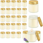 24 Pcs 4 Oz Mason Jar Candles, Lavender Scented Soy Candles Bulk Set for Stress Relief and Relaxation, Great Favors for Wedding, Christmas, Housewarming Gifts (Gold,Frosted Glass, Lavender, 24) by Unknown