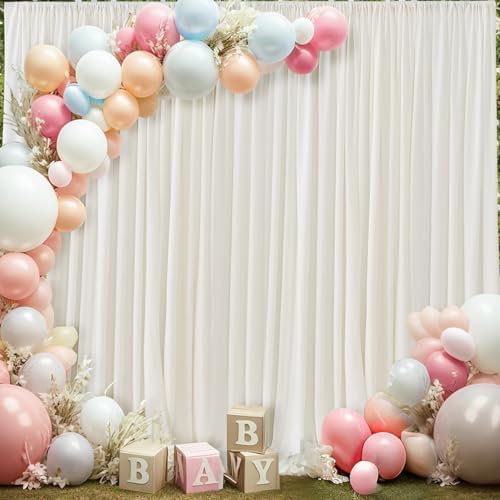 10ft x 10ft Ivory Backdrop Curtains for Parties Weddings, Wrinkle Free Silky Polyester Fabric Photo Backdrop Drapes, 2 Panels 5X 10 ft Cream Backfrounds Cloth for Birthday Baby Shower Photography by Nobed+HHT