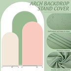 FYSUIMU 3 Pcs Pastel Arch Backdrop Covers Pink Sage Green Cream Stretchy Spandex Arch Stand Fabric Cover for Wedding Baby Bridal Shower Birthday Party Photo Booth Decoration (4ft/5ft/6ft) - Image 3