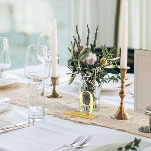Acrylic Wedding Table Numbers 1-20 with Stands, 5"x7" Clear Acrylic Signs with 3D Gold Mirror Numbers, Clear and Gold 3D Table Numbers for Wedding Reception, Anniversary, Event - Image 7