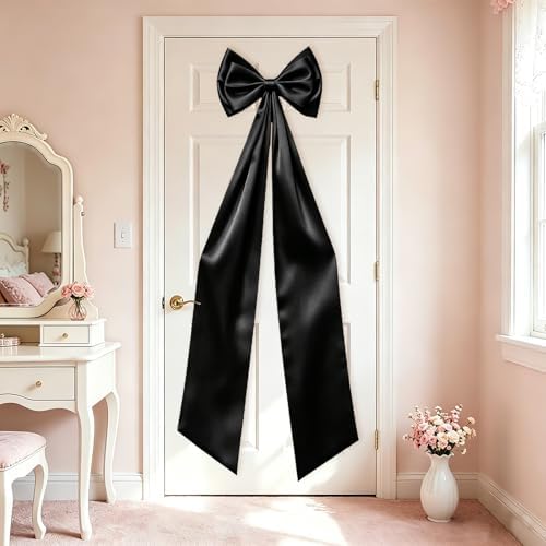 Large Black Bow Decor, Double Layer Satin 80x20 Inches by TERSUM