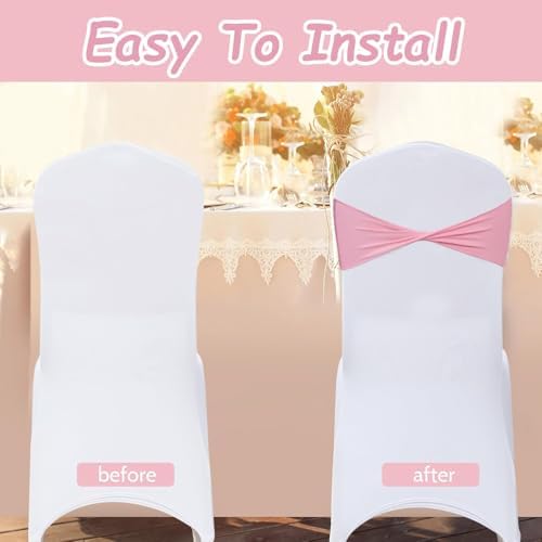 Pink Chair Sashes Bows 100 Pcs Spandex Chair Sashes Elastic Chair Cover Bands Ties Without Buckle for Wedding Birthday Party Ceremoney Events Decoration - Image 4