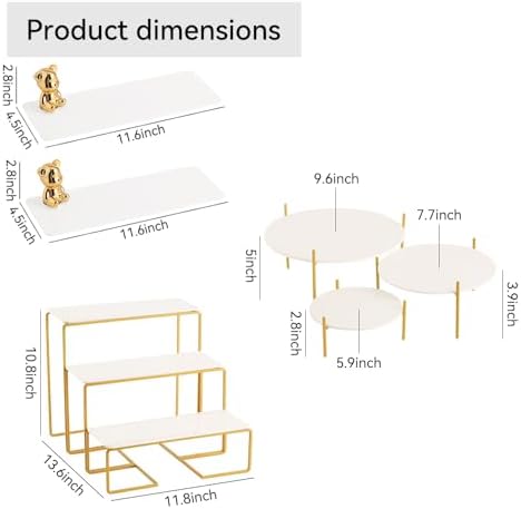 8 Piece White and Gold Acrylic Dessert Table Display Set, Cupcake Stand and Tiered Serving Tray with Painted Iron Stands, Round Risers and Bear Clips for Wedding, Birthday and Baby Shower Parties - Image 2