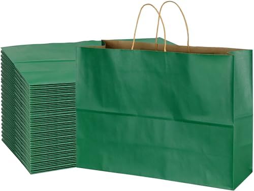 BLEWINDZ 70Pcs Large Paper Bags with Handles, 16x6x12 Inches Dark Green Paper Shopping Bag for Small Business, Large Kraft Gift Bags Bulk for Grocery Mechandise Retail by BLEWINDS