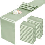 24 Pack Sage Green Satin Table Runners, 12 x 108 Inch Long Table Runners for Rectangle Round Tables,Smooth Satin Table Runner for Wedding,Birthday Party Banquets Graduation Engagements Decoration by Pesonlook