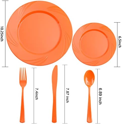 YOUBET 125PCS Orange Plastic Plates for Parties - Image 2